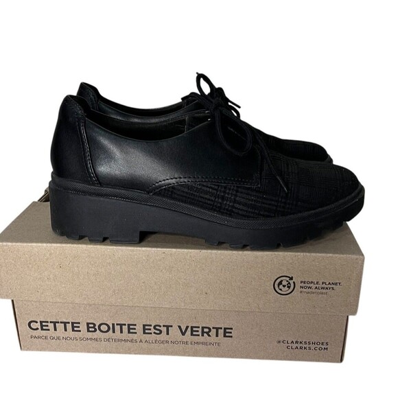 Clarks Calla Ruby Leather Chunky Loafer Window Pane Plaid Women Size 7 - Picture 2 of 5